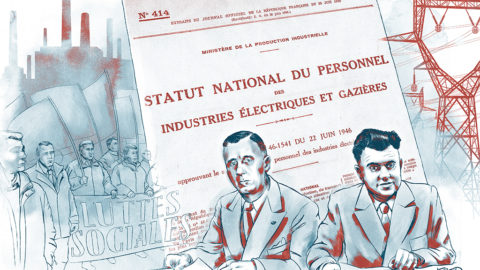 illustration 75 ans du statut, Marcel Paul et Ambroise Croizat signent le statut national
