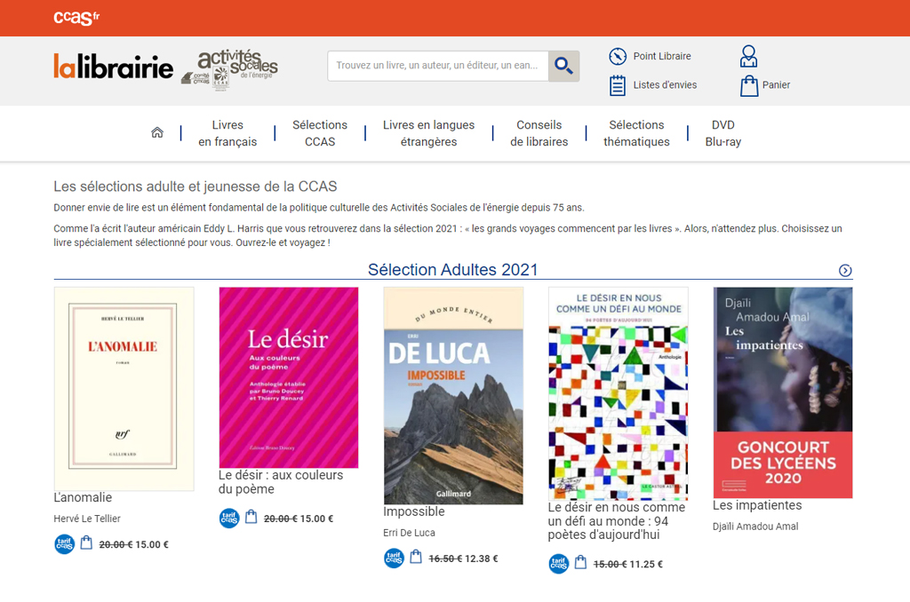 Tout savoir sur la librairie des Activités Sociales | Journal des Activités Sociales de l'énergie | Capture ccas.lalibrairie.com livres selections ccas