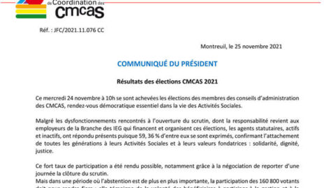 Élections des CMCAS : près de 60 % de participation | Journal des Activités Sociales de l'énergie | Communique du President resultats des elections de CMCAS Novembre 2021 1