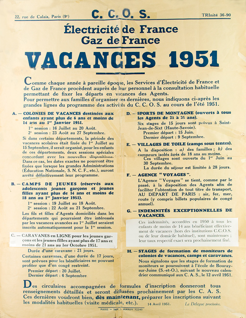 1951 : quand le gouvernement envoyait la police dissoudre le CCOS | Journal des Activités Sociales de l'énergie | 16801 Archives photos