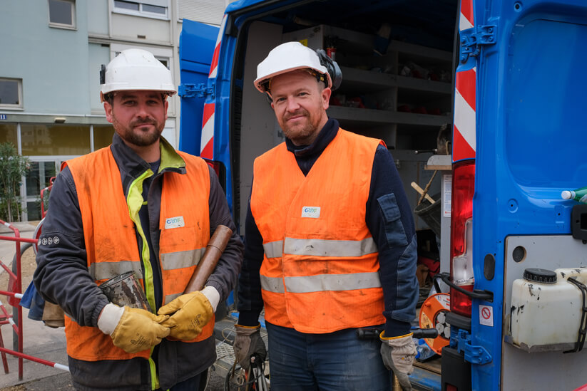 GRDF. Techniciens gaz en intervention sur un chantier.
