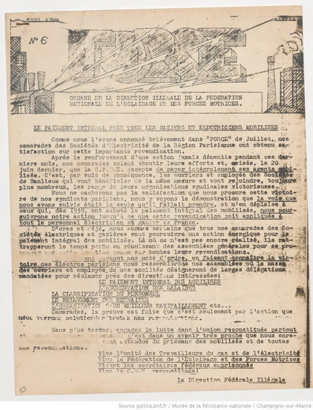Gaziers et électriciens dans la Résistance | Journal des Activités Sociales de l'énergie | Force cc gallica