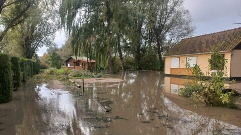 L’étang de Balinghem (Pas-de-Calais), patrimoine de la CMCAS Littoral Côte d’Opale, inondé suite aux fortes pluies et crues du début du mois de novembre 2023.